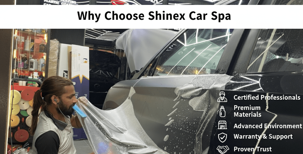 shinex car spa worker applying ppf